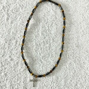 5/$35 Handmade Metallic Magnetic Beaded Necklace With Cross Pendant